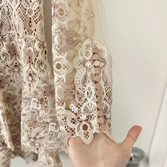 Jonathan Simkhai Natural Tulle-paneled Guipure Lace Mini Dress Nude Combo 6  NWT - Picture 8 of 16